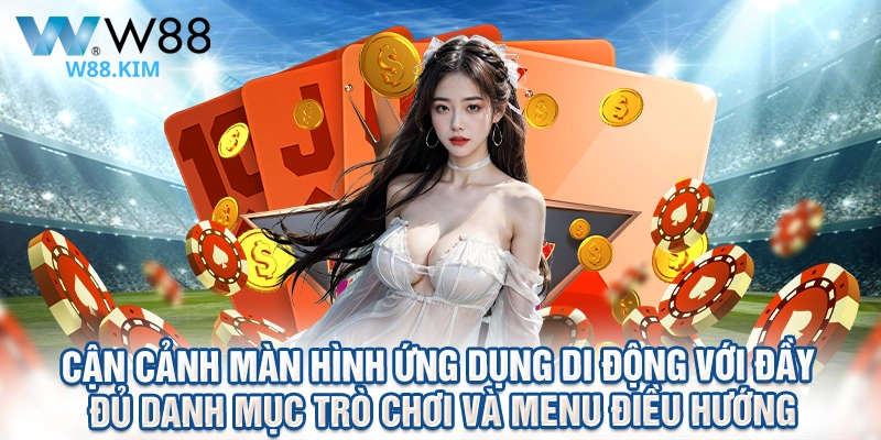 Cận cảnh màn hình ứng dụng di động với đầy đủ danh mục trò chơi và menu điều hướng