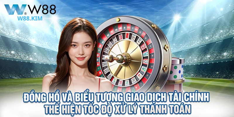 Đồng hồ và biểu tượng giao dịch tài chính thể hiện tốc độ xử lý thanh toán