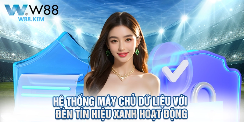 Hệ thống máy chủ dữ liệu với đèn tín hiệu xanh hoạt động