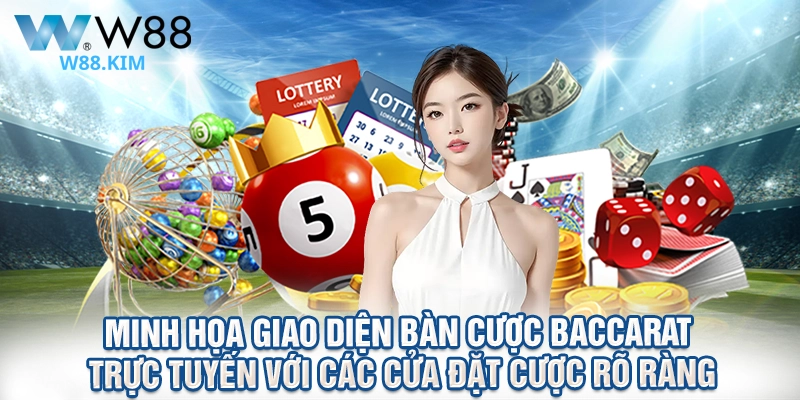Minh họa giao diện bàn cược Baccarat trực tuyến với các cửa đặt cược rõ ràng.