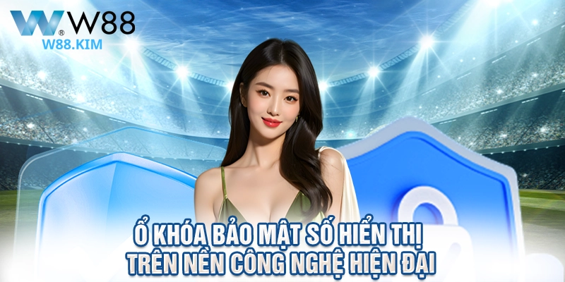 Ổ khóa bảo mật số hiển thị trên nền công nghệ hiện đại